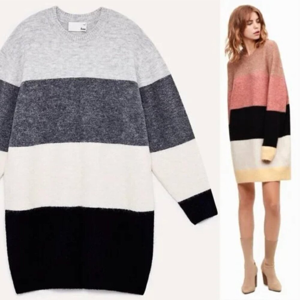 BNWT Aritzia Wilfred Cream Grey Black Cipriana Alpaca Wool Blend Sweater Dress